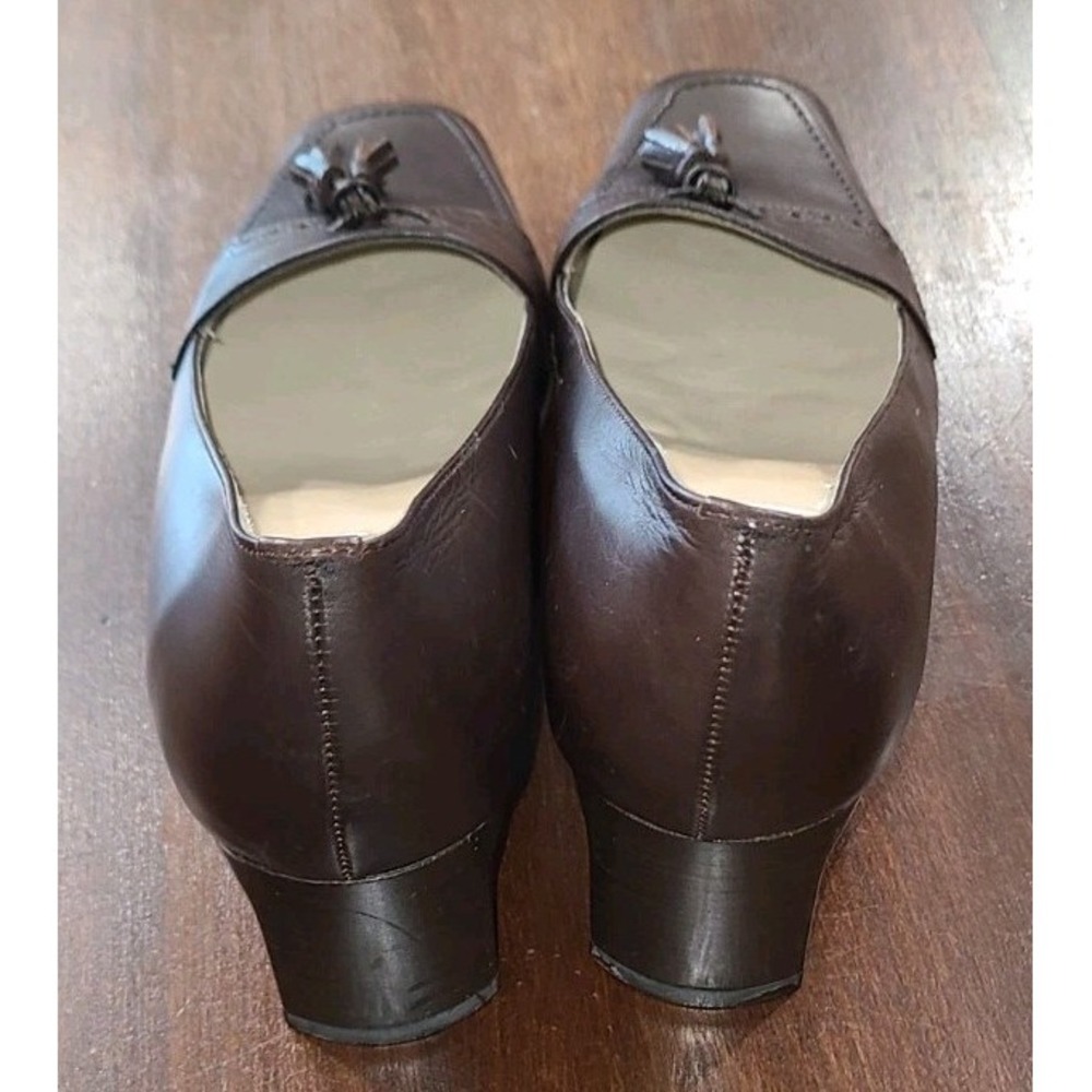 Talbots Made in Italy Brown Leather Tassel Loafer Women's 8N Square Toe - Picture 3 of 7